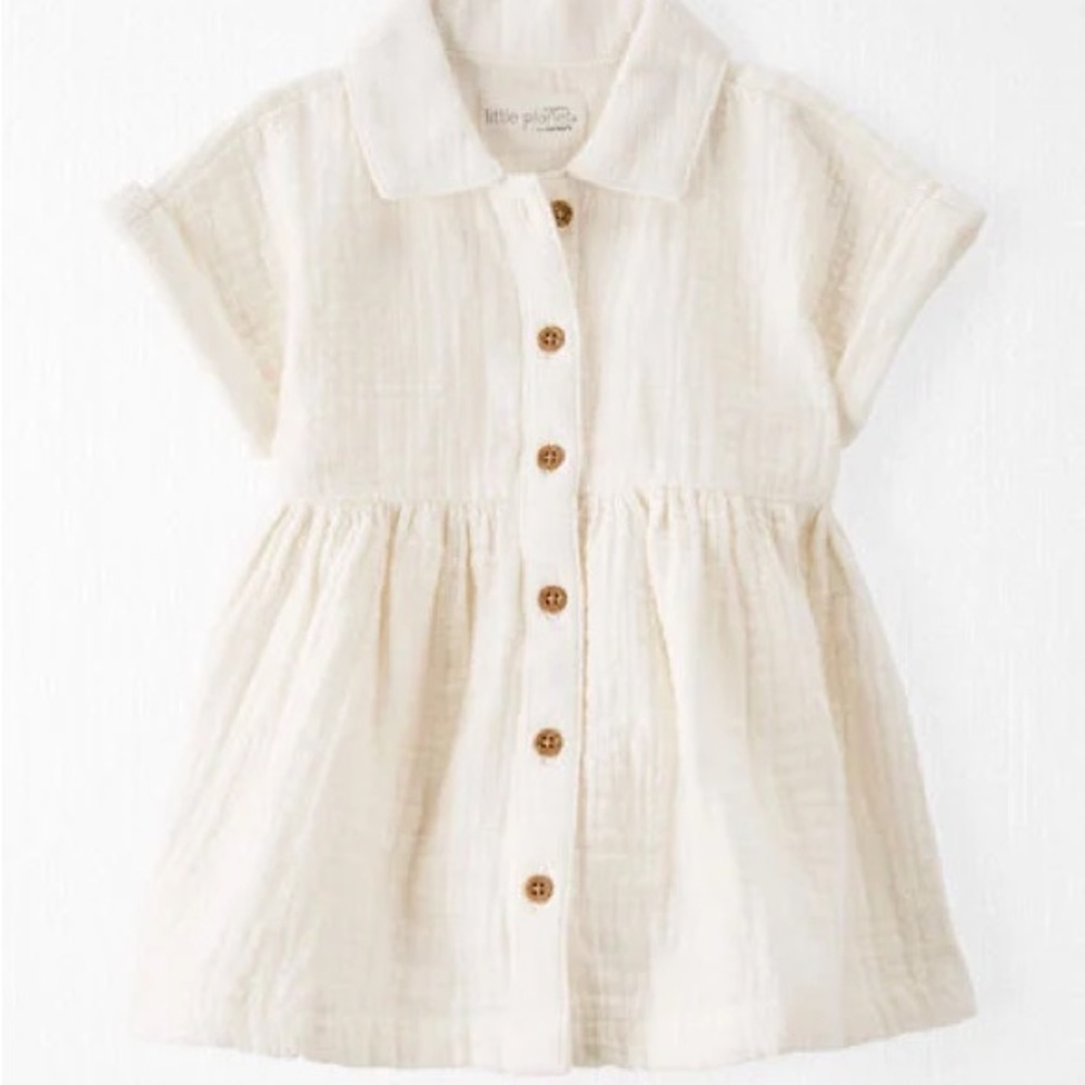Baby Organic Cotton Button-Front Dress in Cream